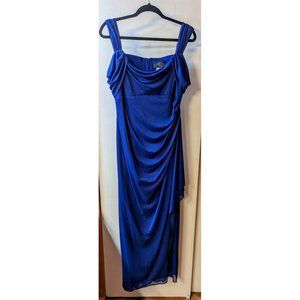 Royal Blue Size 12 Alex Evenings Glitter Mesh Cold Shoulder Floor Length Gown